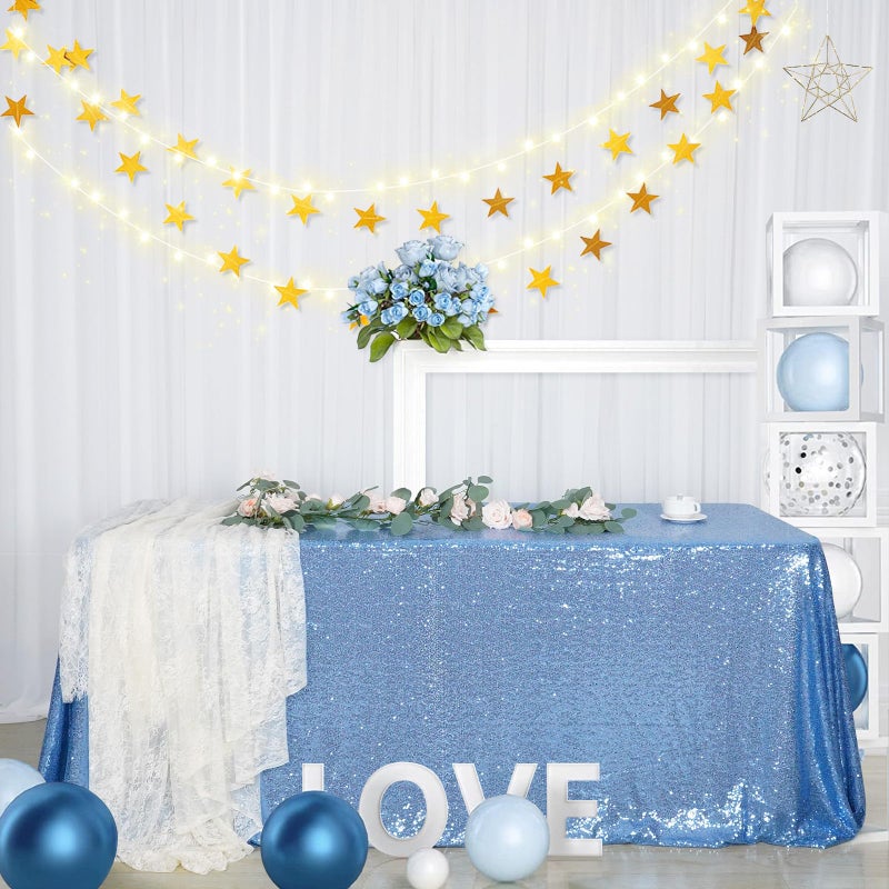 SquarePie Sequin Tablecloth 60 x 102 Inch Baby Blue Sparkly Table Linen for Wedding Party - Image 2